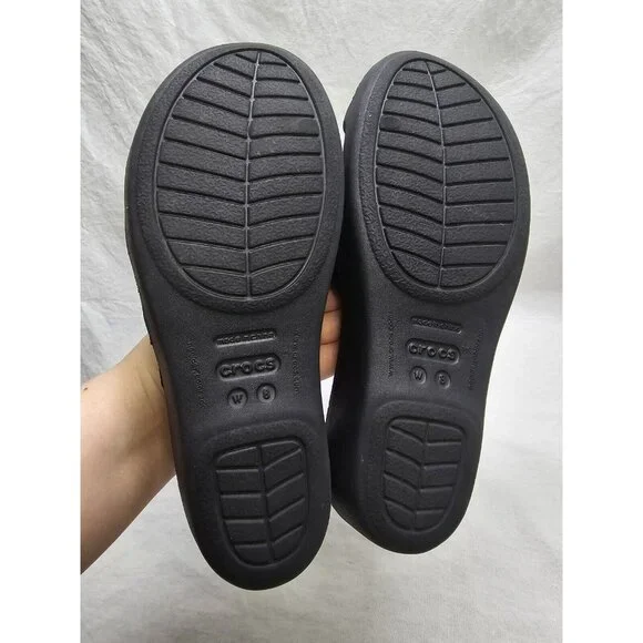 Crocs Rhonda Wedge Sandals Slip-On Strappy Slides Open Toe Black Women's Size 8 - Picture 7 of 10